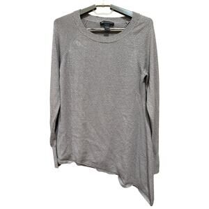 INC Tunic Sweater Womens Size L Brown Gold Metallic Asymmetric Hems Office